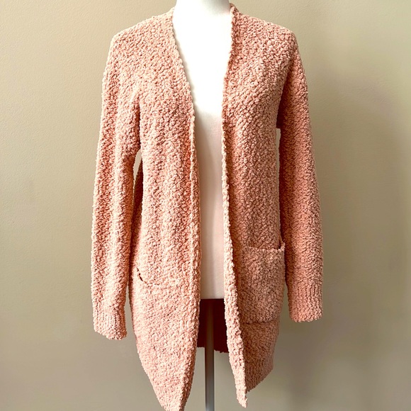 Merokeety Popcorn Textured Long 2 Pocket Sweater Cardigan - Blush Pink - Size S - Picture 2 of 8